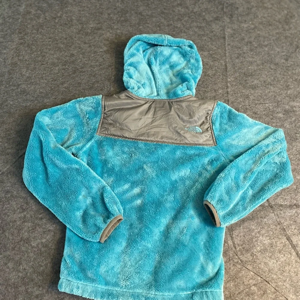 The North Face Hooded Sherpa‎ Fleece Zip Jacket Aqua / Gray Size 10/12